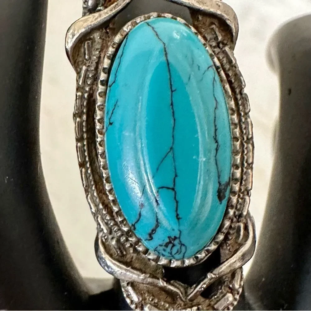 Turquoise tone silver tone adjustable ring